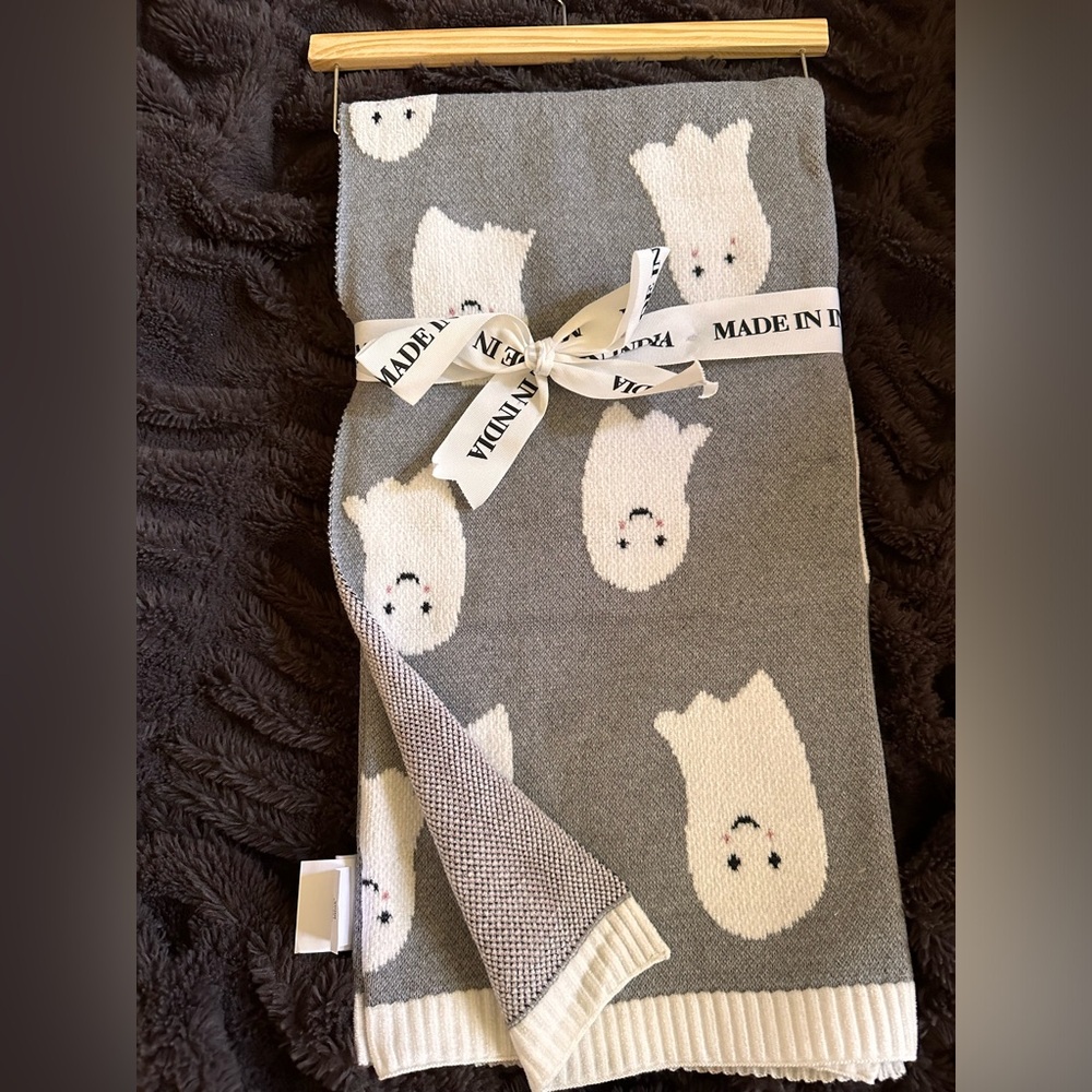 Made in India Grey Ghost Halloween Blanket